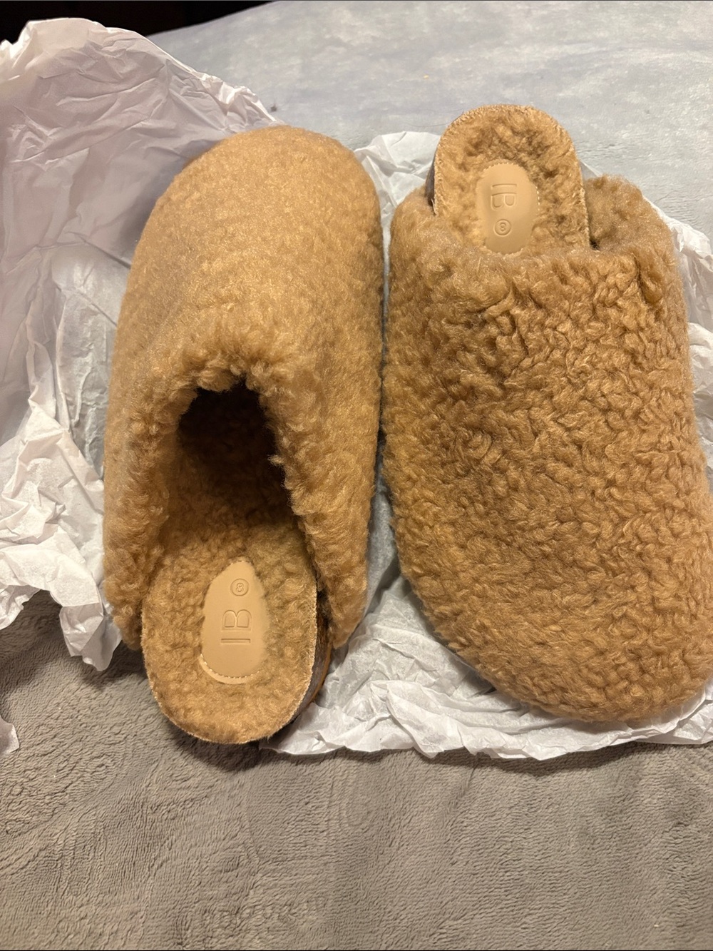 INTENTIONALLY BLANK Tan Shearling Mule Slippers